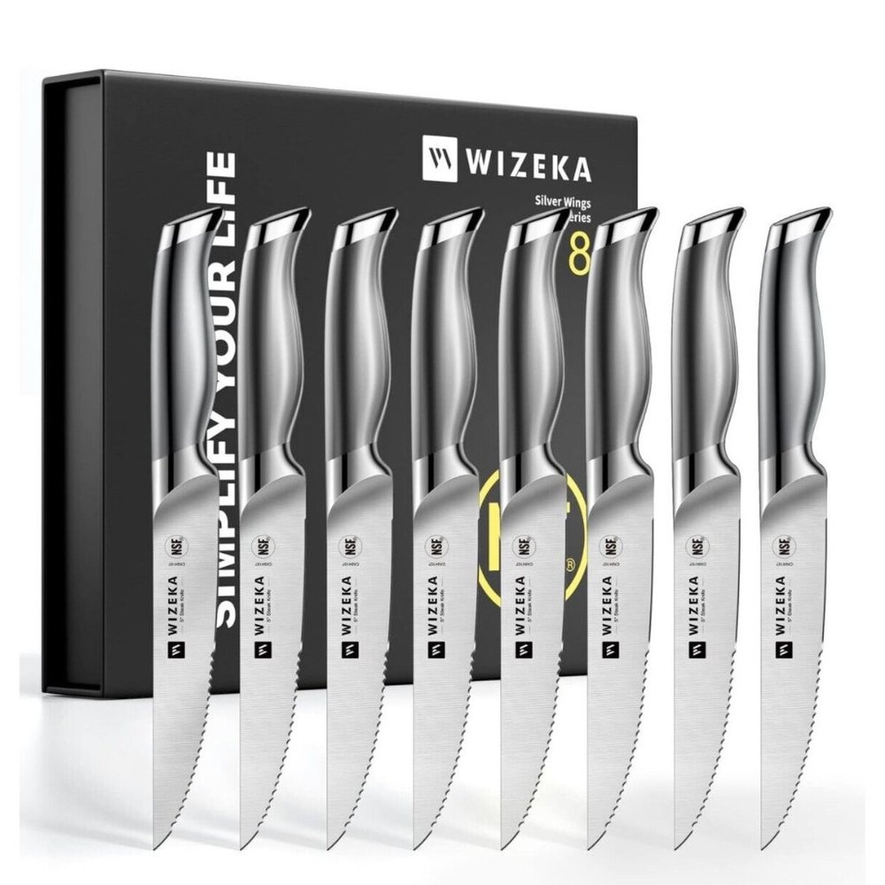 WIZEKA Steak Knives Set of 8, German 1.4116 Stainless Steel
